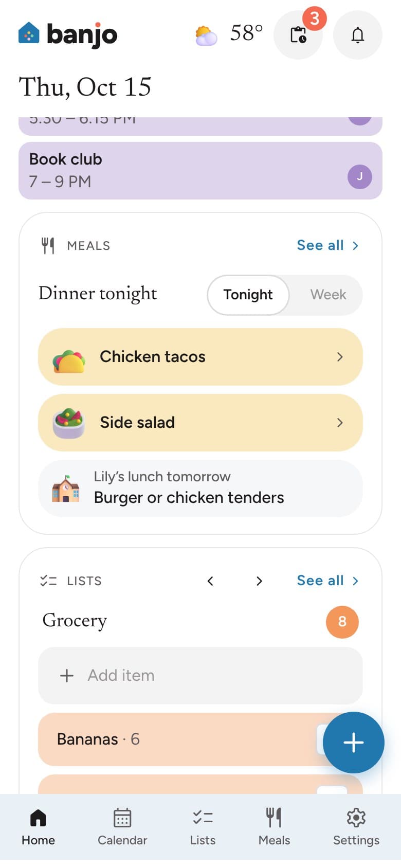 Tomorrow’s school lunch shown under tonight’s dinner